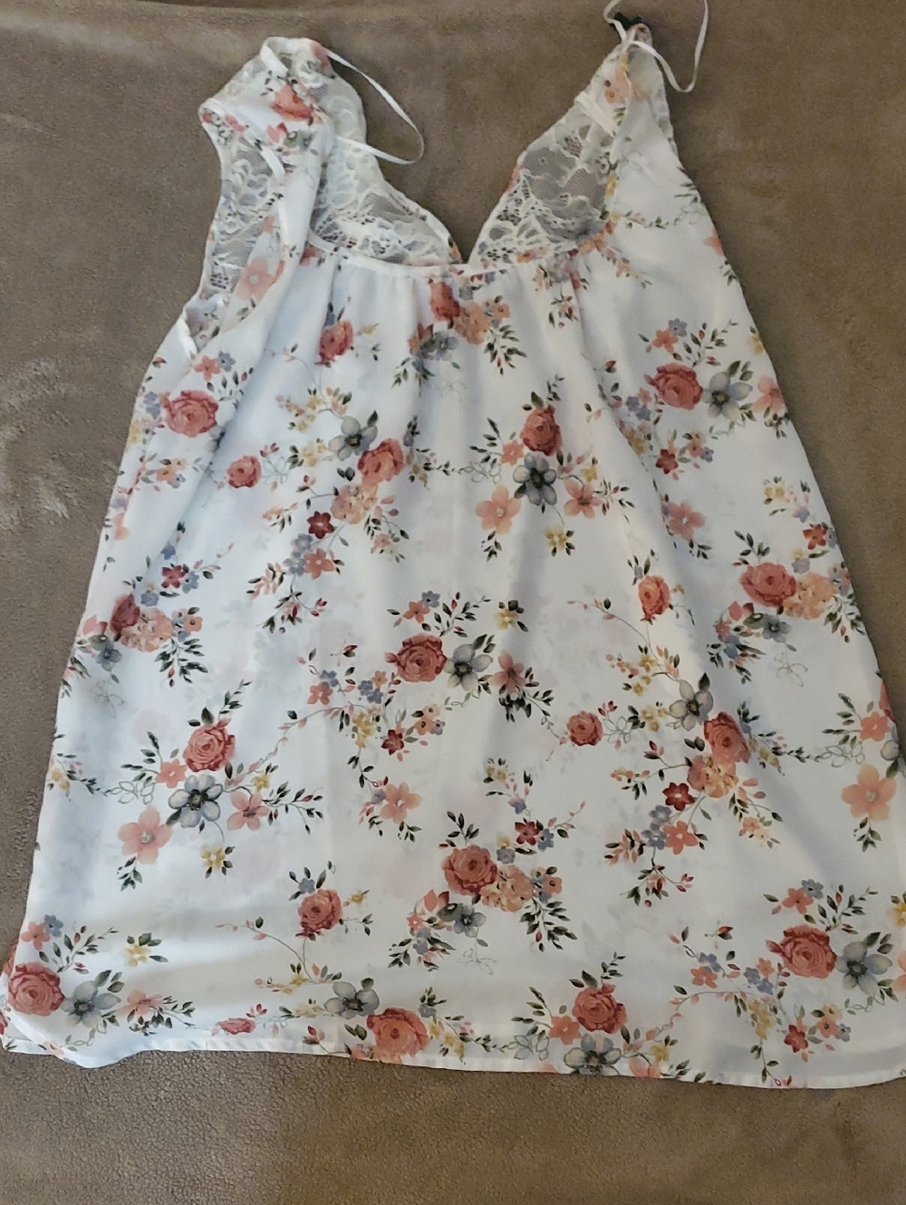 Sweet Rain White Lace Slip with Pink Floral Accents